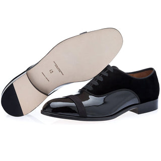 Super Glamourous Mathis Multi Men's Shoes Black Velvet / Patent Leather Oxfords (SPGM1024)-AmbrogioShoes