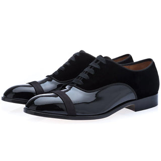 Super Glamourous Mathis Multi Men's Shoes Black Velvet / Patent Leather Oxfords (SPGM1024)-AmbrogioShoes