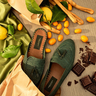 SUPERGLAMOUROUS Melilla Rafia Men's Shoes Green Fabric Tassel Loafers (SPGM1279)-AmbrogioShoes