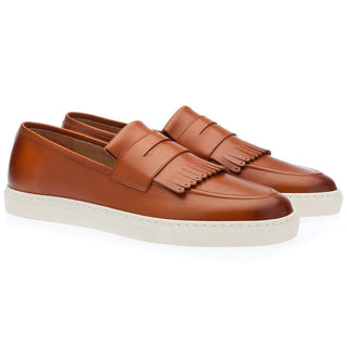 SUPERGLAMOUROUS Men's Shoes Cognac Cesar Nappa Calf-Skin Leather Fringed Sneakers (SPGM1170)-AmbrogioShoes