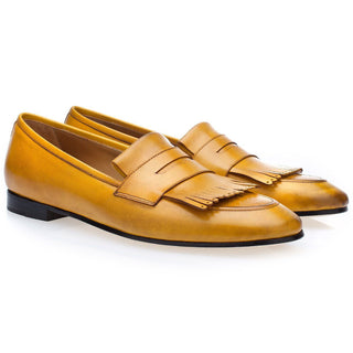 SUPERGLAMOUROUS Men's Shoes Mustard Cesar Nappa Calf-Skin Leather Fringed Loafers (SPGM1167)-AmbrogioShoes