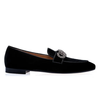 SUPERGLAMOUROUS Morosino Black Velour Velvet Slipper Loafers (SPGMS1033)-AmbrogioShoes