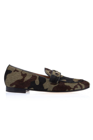 SUPERGLAMOUROUS Morris Green Camouflage Pony Slip-on Horsebit Loafers (SPGM1311)