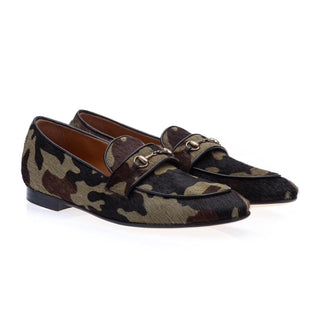 SUPERGLAMOUROUS Morris Green Camouflage Pony Slip-on Horsebit Loafers (SPGM1311)-AmbrogioShoes
