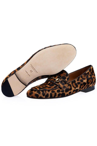 SUPERGLAMOUROUS Morris Orange & Black Leopard Embossed / Pony Horsebit Loafers (SPGM1005)