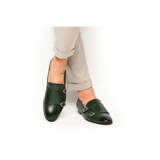 SUPERGLAMOUROUS Odilon Men's Shoes Green Nappa Leather Monk-Straps Loafers (SPGM1127)-AmbrogioShoes