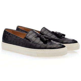 SUPERGLAMOUROUS Philippe Mississippi Men's Shoes Black Exotic Alligator Skate Tassels Sneakers (SPGM1109)-AmbrogioShoes