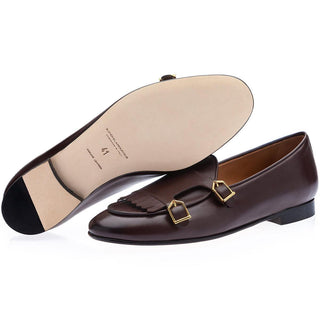 SUPERGLAMOUROUS TANGERINE 7.1 Men's Shoes Nappa Leather Double Monk-Strap Belgian Loafers (SPGM1164)-AmbrogioShoes