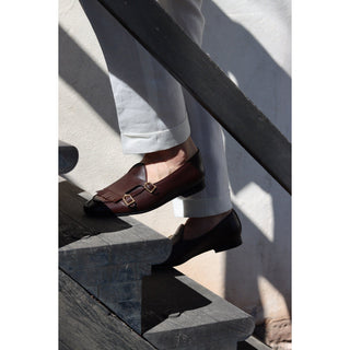 SUPERGLAMOUROUS TANGERINE 7.1 Men's Shoes Nappa Leather Double Monk-Strap Belgian Loafers (SPGM1164)-AmbrogioShoes