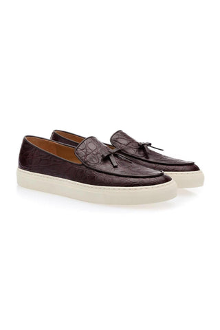 SUPERGLAMOUROUS Tangerine 1 Mississippi Cocoa Caiman Crocodile Slip-on Sneakers (SPGM1100)