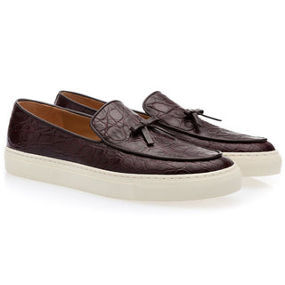 SUPERGLAMOUROUS Tangerine 1 Mississippi Men's Shoes Cocoa Exotic Caiman Crocodile Slip-on Sneakers (SPGM1100)-AmbrogioShoes