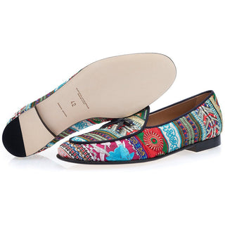 SUPERGLAMOUROUS Tangerine 1 Panama Men's Shoes Embroidered Canvas Belgian Loafer (SPGM1346)-AmbrogioShoes