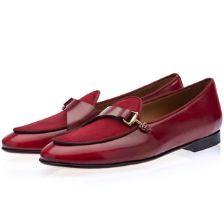 SUPERGLAMOUROUS Tangerine 12 Men's Shoes Burgundy Suede / Calf-Skin Leather Belgian Formal Loafers (SPGM1272)-AmbrogioShoes