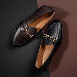 SUPERGLAMOUROUS Tangerine 14 Men's Shoes Maranello Black Calf-SKin Leather Slip-On Belgian Loafers (SPGM1304)-AmbrogioShoes