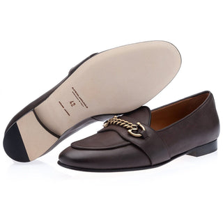SUPERGLAMOUROUS Tangerine 14 Men's Shoes Maranello Cocoa Calf-SKin Leather Slip-On Belgian Loafers (SPGM1305)-AmbrogioShoes