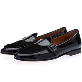SUPERGLAMOUROUS Tangerine 15 Men's Shoes Black Fabric / Patent Leather Belgian Loafers (SPGM1318)-AmbrogioShoes