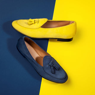 SUPERGLAMOUROUS Tangerine 2 Men's Shoes Navy Nabuk Leather Belgian Loafers (SPGM1144)-AmbrogioShoes