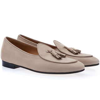 SUPERGLAMOUROUS Tangerine 2 Men's Shoes Taupe Nabuk Leather Belgian Loafers (SPGM1147)-AmbrogioShoes