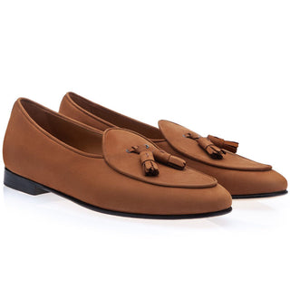 SUPERGLAMOUROUS Tangerine 2 Men's Shoes Tobacco Nubuck Leather Belgian Loafers (SPGM1287)-AmbrogioShoes