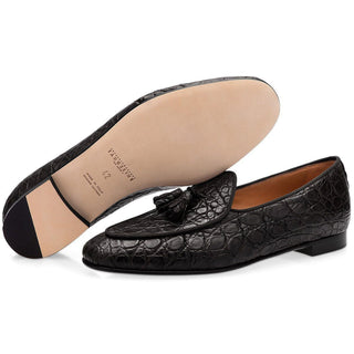 SUPERGLAMOUROUS Tangerine 2 Mississipi Men's Shoes Black Exotic Caiman Crocodile Belgian Loafers (SPGM1089)-AmbrogioShoes