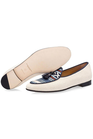 SUPERGLAMOUROUS Tangerine 2 Navy & White Canvas Belgian Loafers (SPGMS1010)-AmbrogioShoes