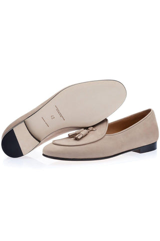 SUPERGLAMOUROUS Tangerine 2 Taupe Nabuk Leather Belgian Loafers (SPGM1147)-AmbrogioShoes