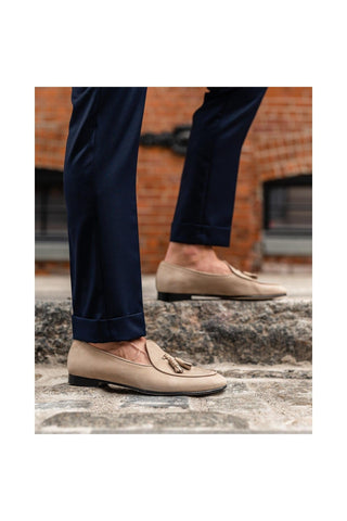 SUPERGLAMOUROUS Tangerine 2 Taupe Nabuk Leather Belgian Loafers (SPGM1147)-AmbrogioShoes