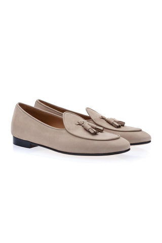SUPERGLAMOUROUS Tangerine 2 Taupe Nabuk Leather Belgian Loafers (SPGM1147)-AmbrogioShoes