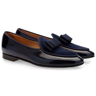 SUPERGLAMOUROUS Tangerine 3 Brushed Men's Shoes Navy Polished Leather Belgian Loafers (SPGM1150)-AmbrogioShoes