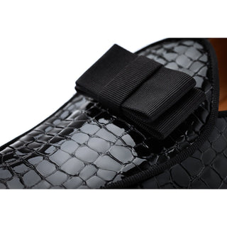 SUPERGLAMOUROUS Tangerine 3 Men's Shoes Black Crocodile Print Leather Belgian Loafers (SPGM1312)-AmbrogioShoes