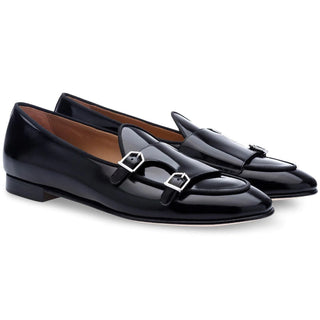 SUPERGLAMOUROUS Tangerine 7 Men's Shoes Black Polished Leather Monk-Straps Belgian Loafers (SPGM1047)-AmbrogioShoes