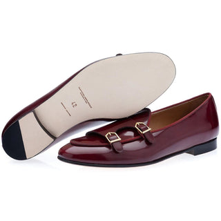 SUPERGLAMOUROUS Tangerine 7 Men's Shoes Burgundy Polished Leather Monk-Straps Belgian Loafers (SPGM1049)-AmbrogioShoes