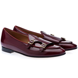 SUPERGLAMOUROUS Tangerine 7 Men's Shoes Burgundy Polished Leather Monk-Straps Belgian Loafers (SPGM1049)-AmbrogioShoes