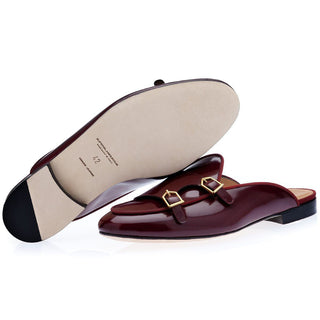 SUPERGLAMOUROUS Tangerine 7 Men's Shoes Burgundy Polished Leather Monk-Straps Belgian Slipper Mules (SPGM1239)-AmbrogioShoes