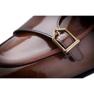 SUPERGLAMOUROUS Tangerine 7 Men's Shoes Cognac Polished Leather Monk-Straps Belgian Loafers (SPGM1050)-AmbrogioShoes