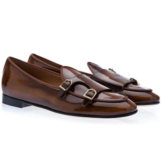 SUPERGLAMOUROUS Tangerine 7 Men's Shoes Cognac Polished Leather Monk-Straps Belgian Loafers (SPGM1050)-AmbrogioShoes