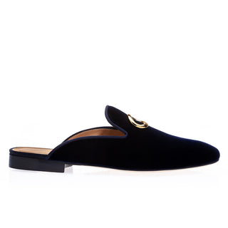 SUPERGLAMOUROUS Tangerine 7 Men's Shoes Navy Calf-Skin Leather Olymppia Velour Slipper Mules (SPGM1263)-AmbrogioShoes