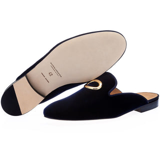 SUPERGLAMOUROUS Tangerine 7 Men's Shoes Navy Calf-Skin Leather Olymppia Velour Slipper Mules (SPGM1263)-AmbrogioShoes