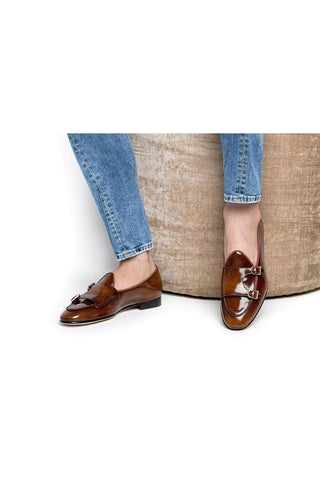 SUPERGLAMOUROUS Tangerine 7 Polished Calf-Skin Leather Double Monk-Strap Belgian Loafers (SPGM1047)-AmbrogioShoes