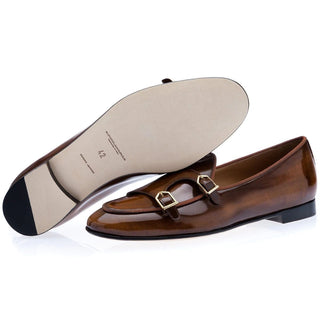 SUPERGLAMOUROUS Tangerine 7 Polished Calf-Skin Leather Double Monk-Strap Belgian Loafers (SPGM1047)-AmbrogioShoes