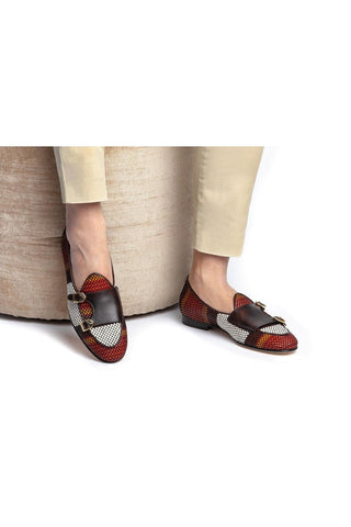 SUPERGLAMOUROUS Tangerine 7 Tetris Hand-Loomed Leather Belgian Loafer