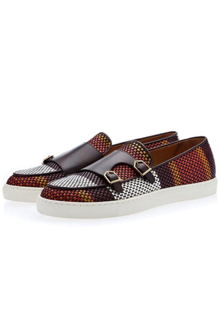 SUPERGLAMOUROUS Tangerine 7 Tetris Hand-Loomed Leather Double Monk Sneaker (SPGM1341)