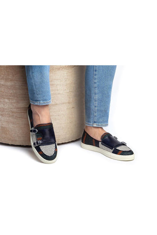 SUPERGLAMOUROUS Tangerine 7 Tetris Hand-Loomed Leather Double Monk Sneaker (SPGM1341)