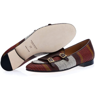 SUPERGLAMOUROUS Tangerine 7 Tetris Men's Shoes Hand-Loomed Leather Double Monk Belgian Loafer (SPGM1343)-AmbrogioShoes
