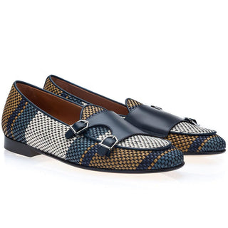 SUPERGLAMOUROUS Tangerine 7 Tetris Men's Shoes Hand-Loomed Leather Double Monk Belgian Loafer (SPGM1343)-AmbrogioShoes