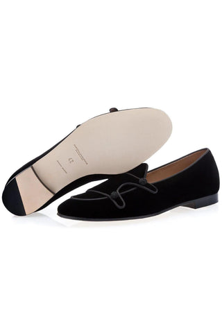 SUPERGLAMOUROUS Tangerine 7 Velour Black Velvet Monk-Straps Belgian Loafers (SPGMS1022)-AmbrogioShoes