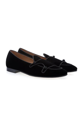 SUPERGLAMOUROUS Tangerine 7 Velour Black Velvet Monk-Straps Belgian Loafers (SPGMS1022)-AmbrogioShoes