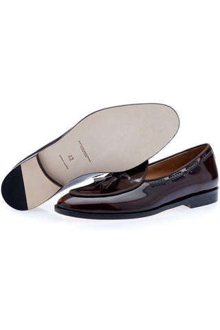 SUPERGLAMOUROUS Tangerine 8 Brushed Polished Calf-Skin Leather Belgian Tassel Loafers (SPGM1152)-AmbrogioShoes