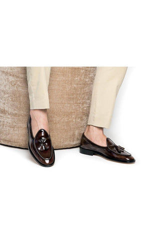 SUPERGLAMOUROUS Tangerine 8 Brushed Polished Calf-Skin Leather Belgian Tassel Loafers (SPGM1152)-AmbrogioShoes