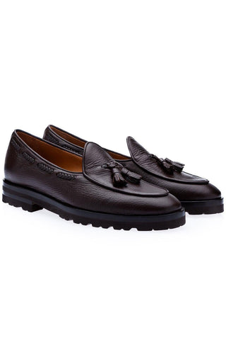 SUPERGLAMOUROUS Tangerine 8-T Deer-Skin Leather Belgian Tassel Loafers (SPGM1142)-AmbrogioShoes